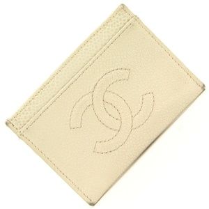 CHANEL Double C Pebble Leather Card Holder